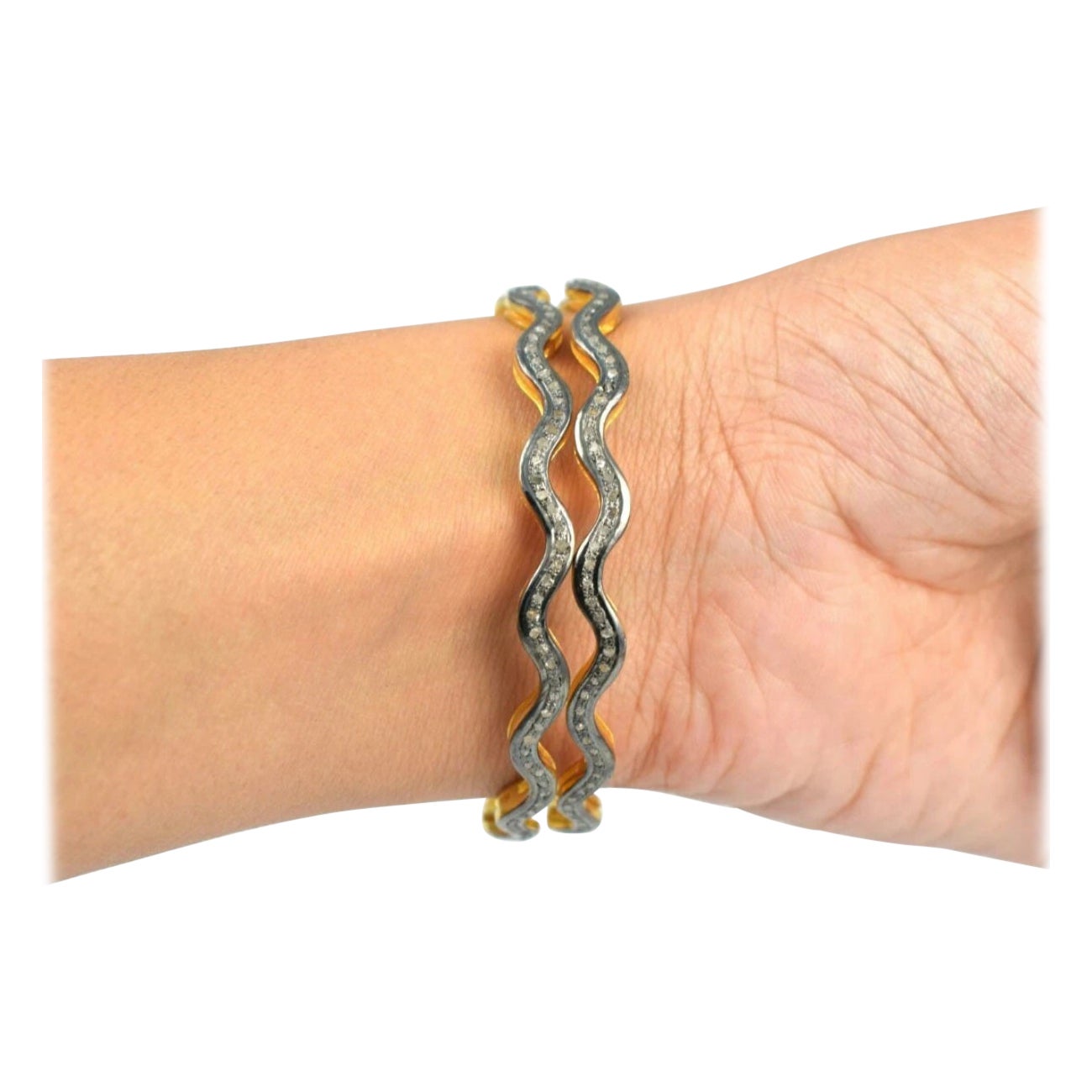 Pulsera de diamantes con pavé hecha a mano Pulsera de diamantes moderna de plata 925.