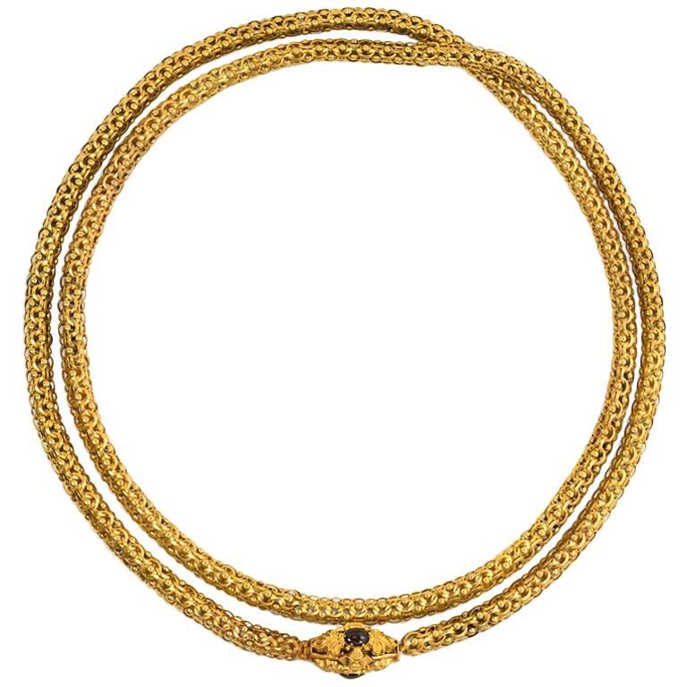 Georgian Gold Chain with Garnet-Set Barrel Clasp