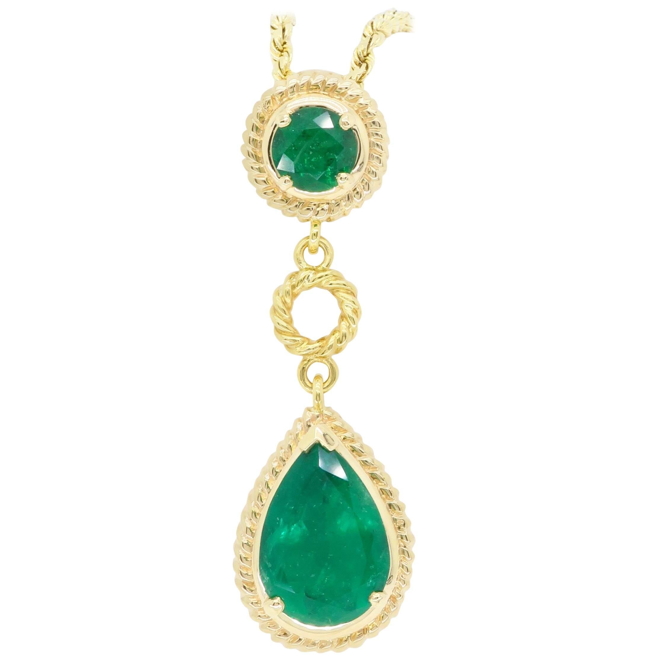 Emerald and Gold Drop Necklace