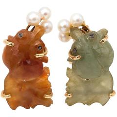 Carved Jade Choi Fish Clip-On Earrings