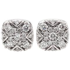 Square Diamond Stud Earrings with Round Diamonds in White Gold 3