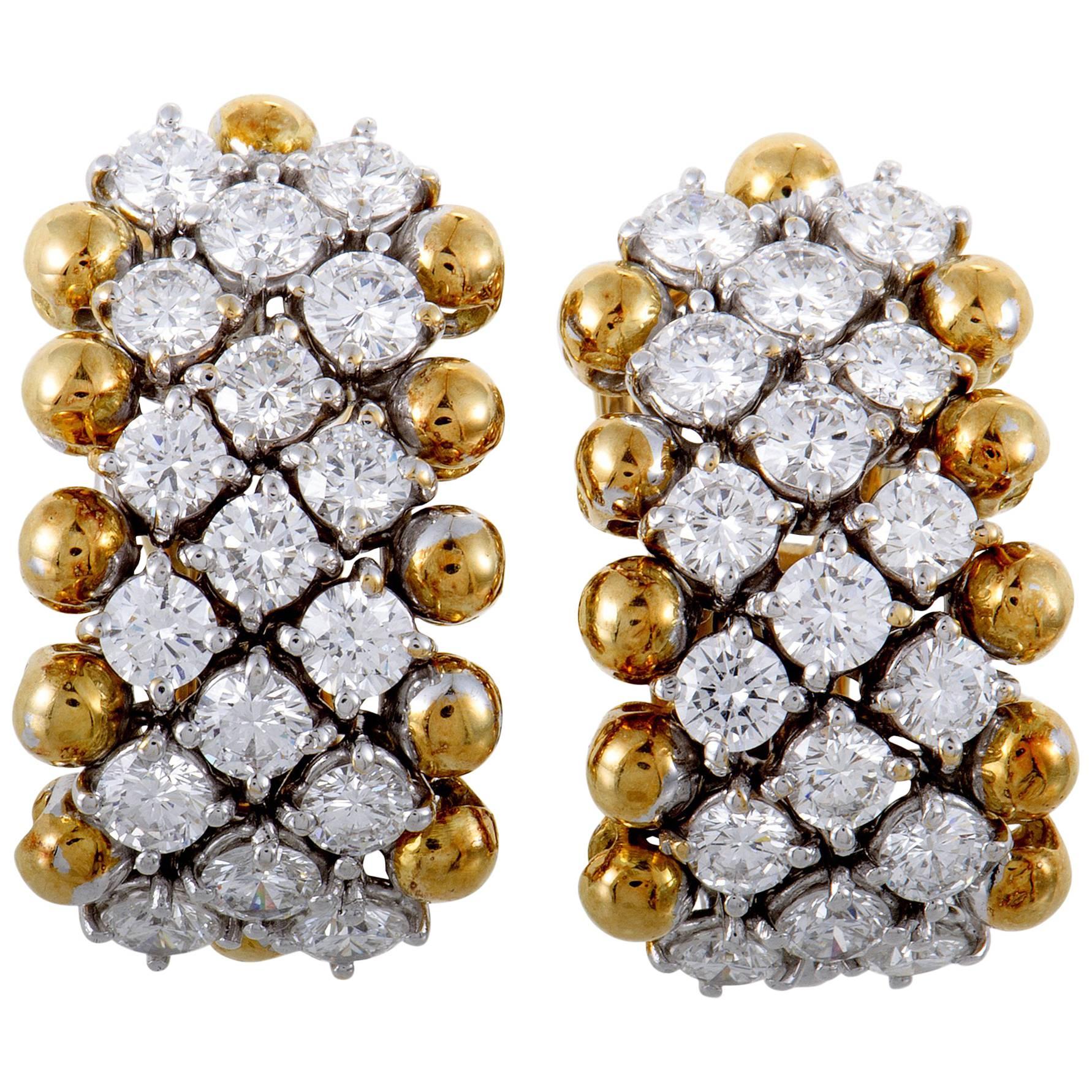 Kutchinsky  Diamond Yellow and White Gold Pave Huggie Earrings