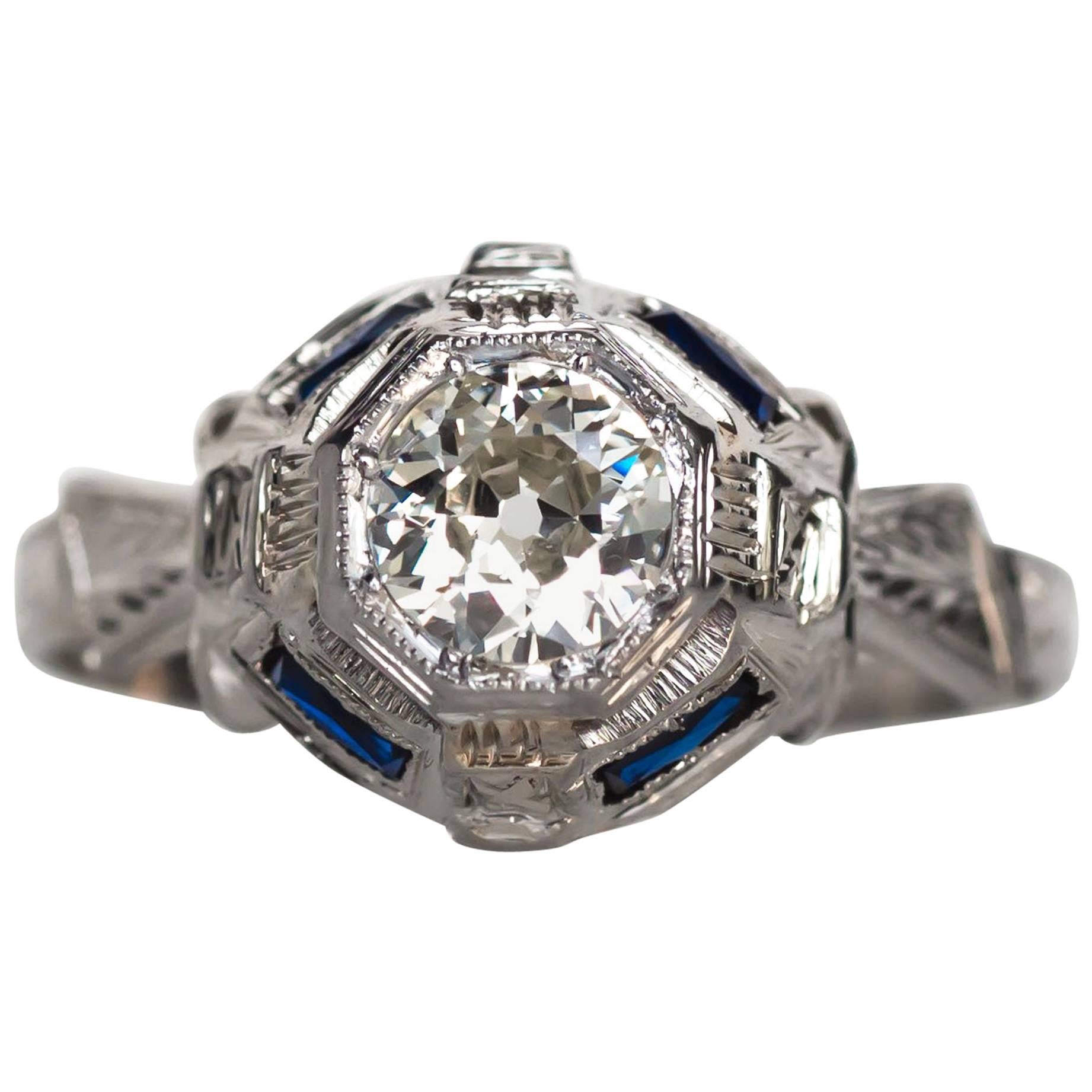 1930s Art Deco GIA Certified .60 Carat Diamond White Gold Engagement Ring