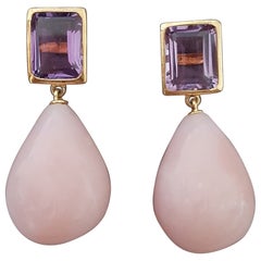Amethyst Faceted Octagon Shape Pink Opal Plain Drops 14k Solid Yellow Gold