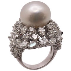 8.50 CT Diamond Natural White Pearl Cocktail Ballerina Ring