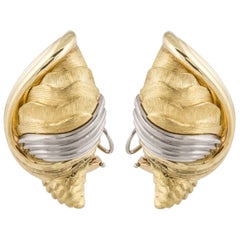 Retro Henry Dunay Shell Earrings in 18K Gold and Platinum