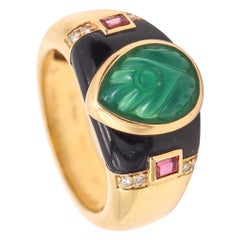Cartier Paris GAIA Anello in oro giallo 18Kt con crisoprasio, diamanti, rubini e onice