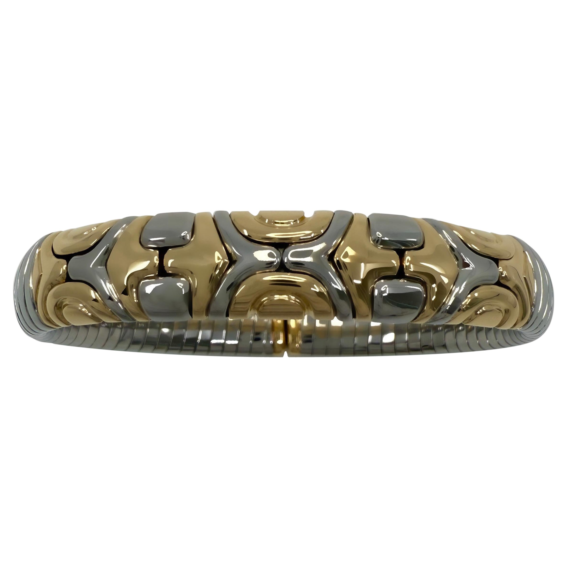 Vintage Bvlgari Alveare Parentesi Tubogas Bangle Bracelet Cuff 18k Gold Steel