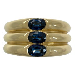 Vintage Cartier Blue Sapphire Ellipse 18k Yellow Gold Three Stone Band Ring
