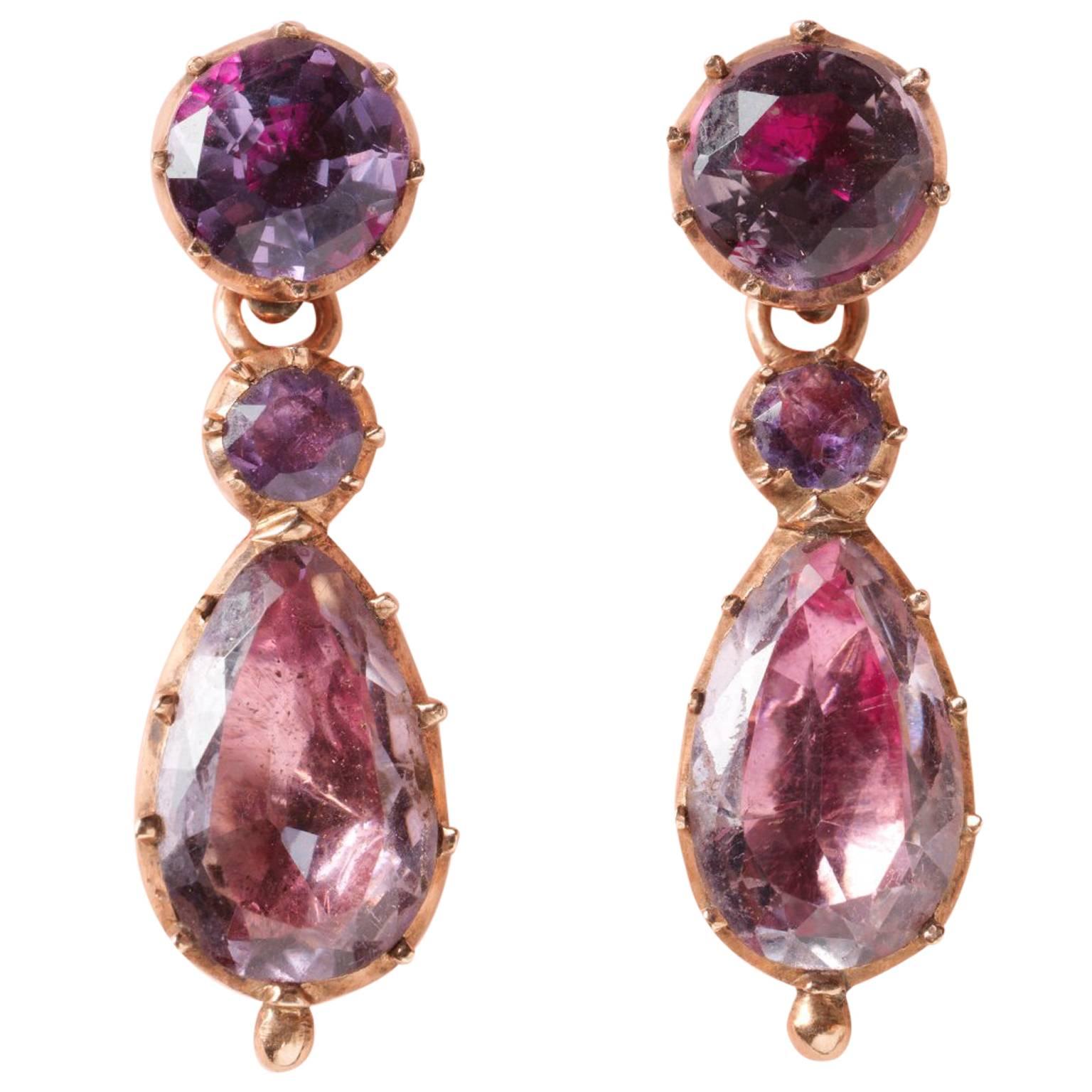 Georgian Amethyst Gold Day and Night Earrings