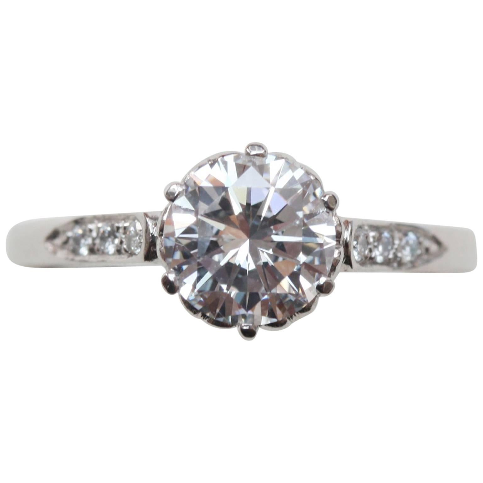 1.28 D IF Diamond Platinum Solitaire Heart Ring For Sale