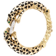 David Webb Double Leopard Bangle Bracelet in 18K Gold