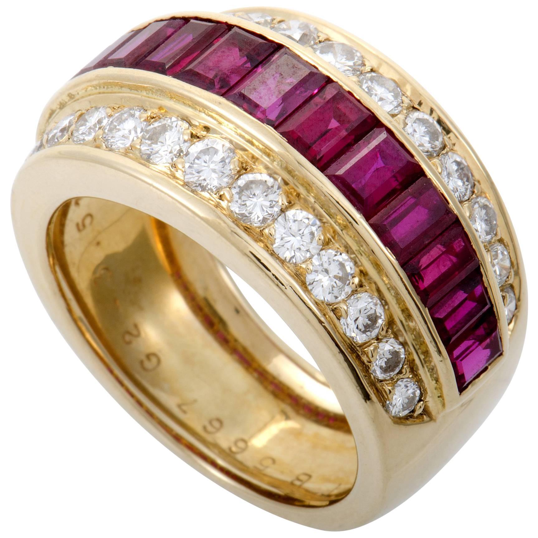Van Cleef & Arpels Diamond Yellow Gold Invisibly Set Ruby Band Ring
