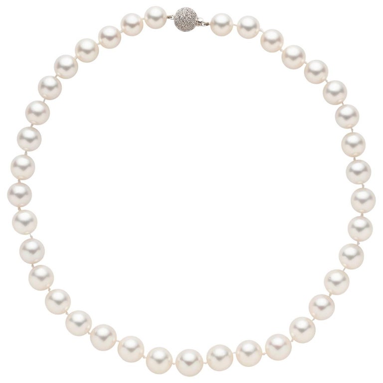 South Sea Pearl Necklace with Diamond Ball Clasp at 1stDibs