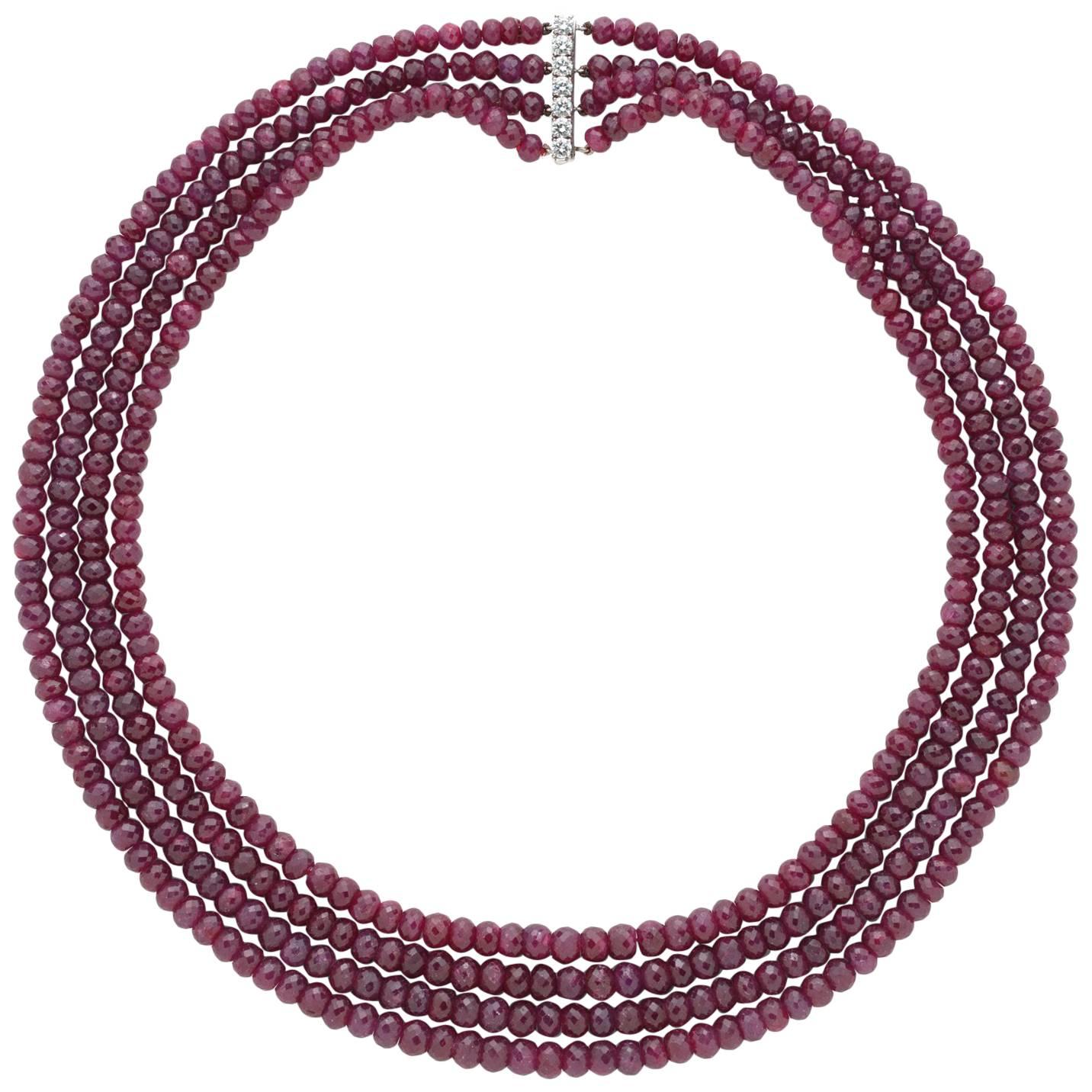 Ruby Necklace on Rare Van Cleef & Arpels Diamond Clasp