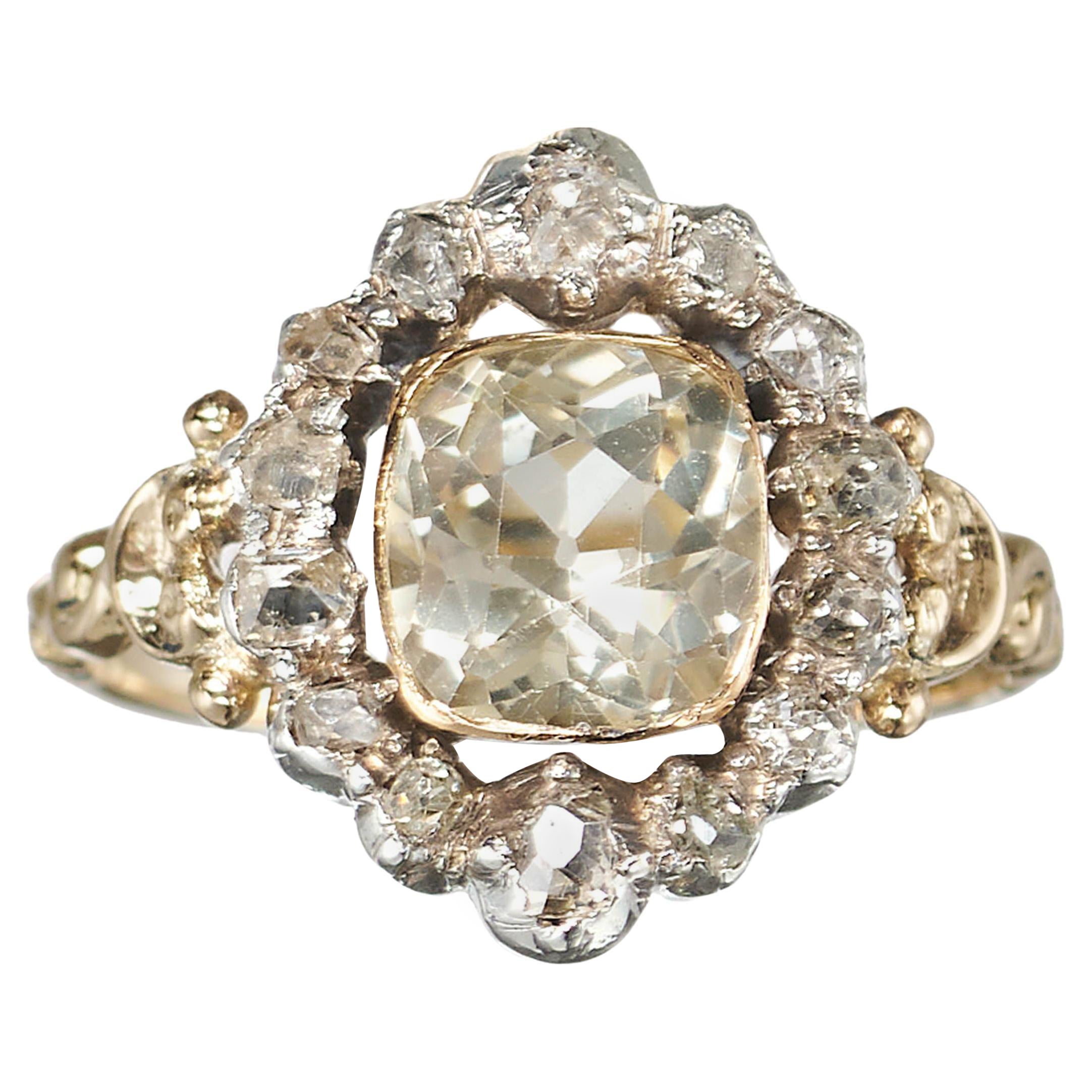 Französischer Louis Philippe I-Cluster-Ring aus Citrin, Diamant, Silber und Gold im Angebot