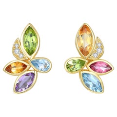 Kai Tropical Flower 2.88ctw Multi Gemstone & Daimond Earrings