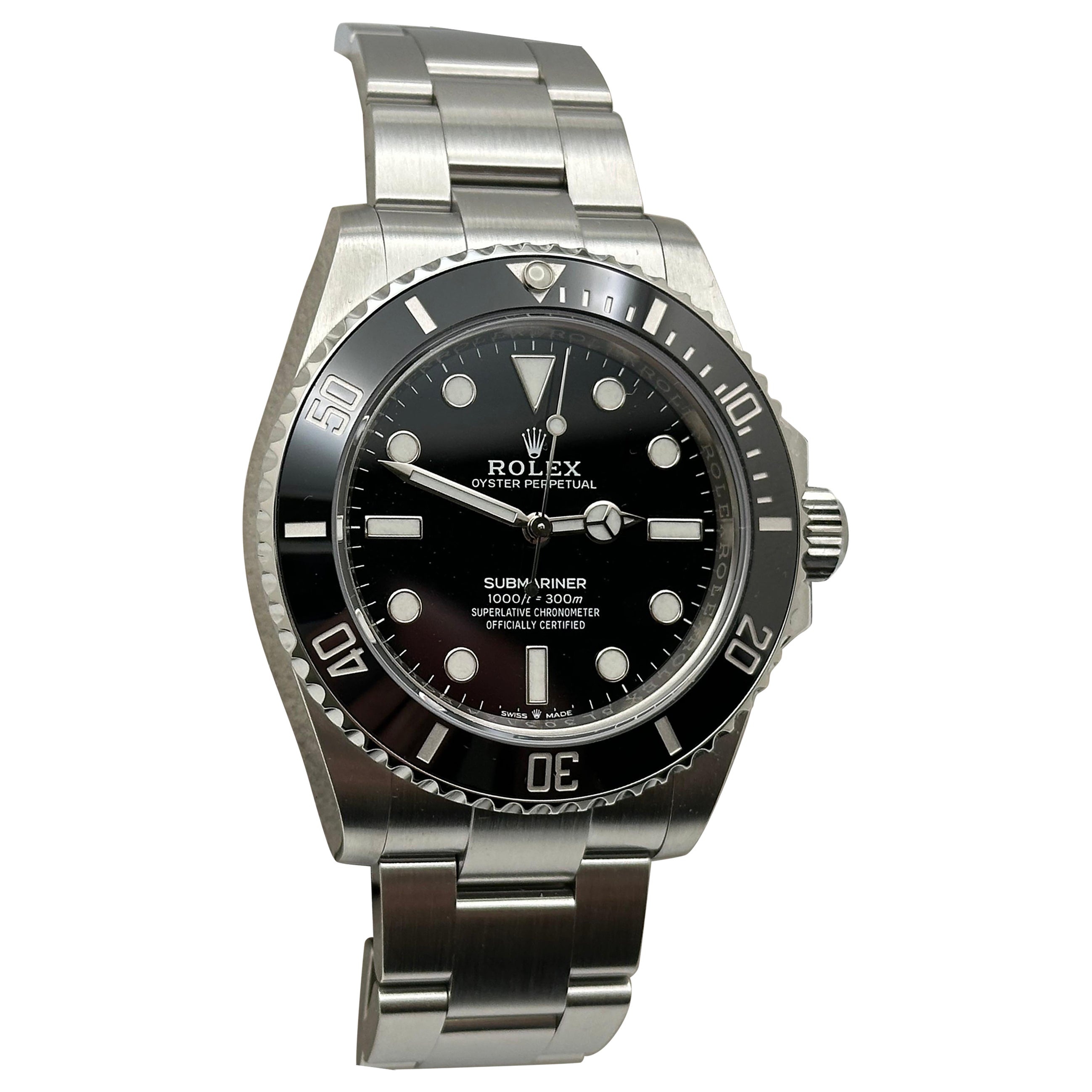 Rolex Submariner No Date 124060 41mm Schwarz Keramik Edelstahl Box Papier im Angebot