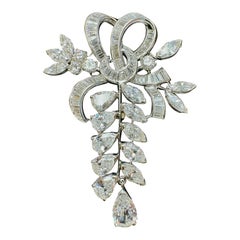 Vintage 1940s Platinum Old Euro Pear Shape 15 Carat Diamond Brooch