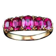 Antique Victorian Ruby Ring 5 Stone Design 18K Gold - c.1900