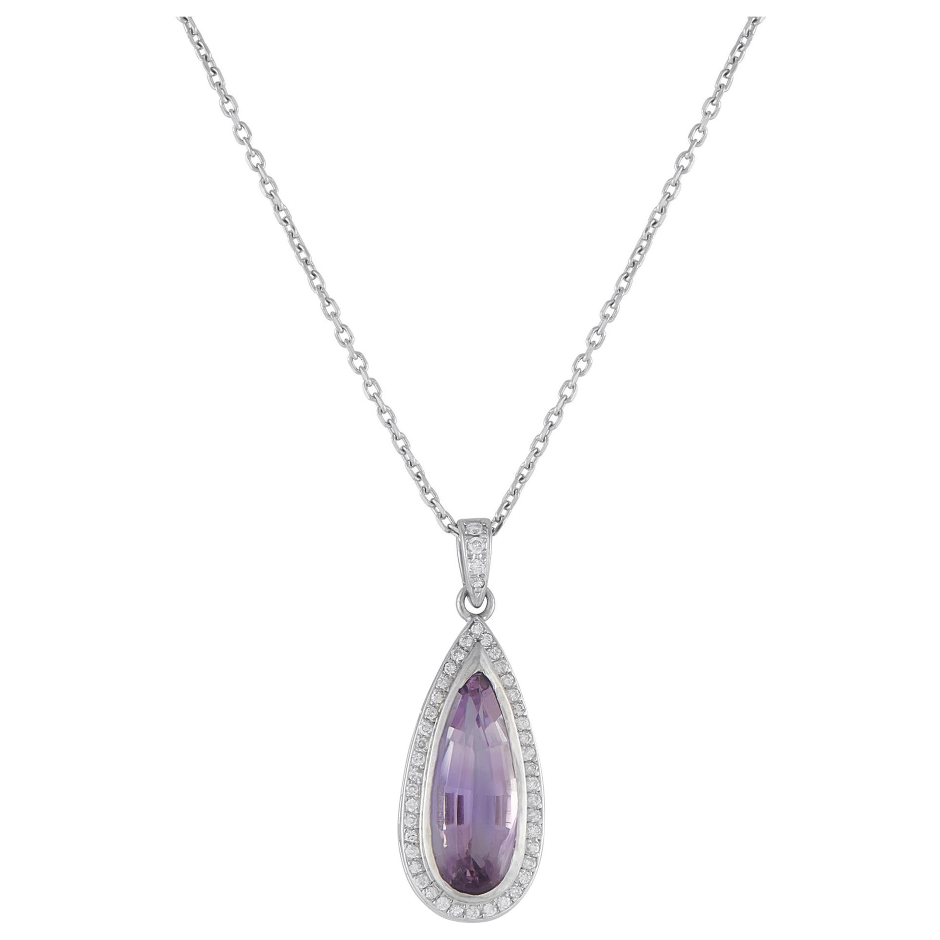 Collana con ciondolo in platino con diamante e ametista da 0,35 carati
