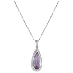 Platinum 0.35ct Diamond and Amethyst Pendant Necklace