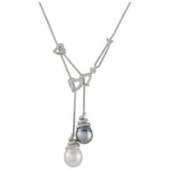 18K White Gold 0.82ct Diamond and Pearl Negligee Necklace