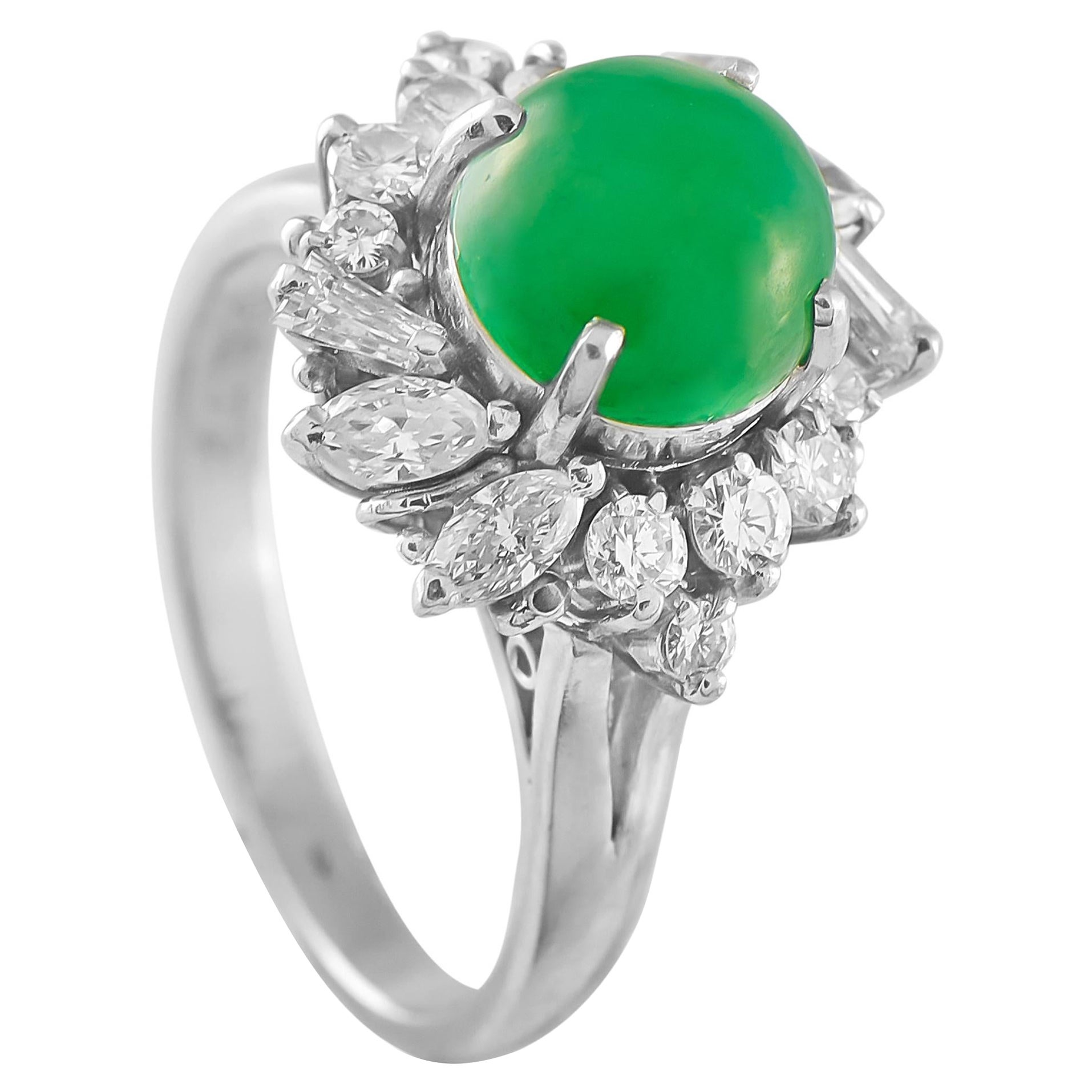 Platin 0.72 Karat Diamant und Jade Ring