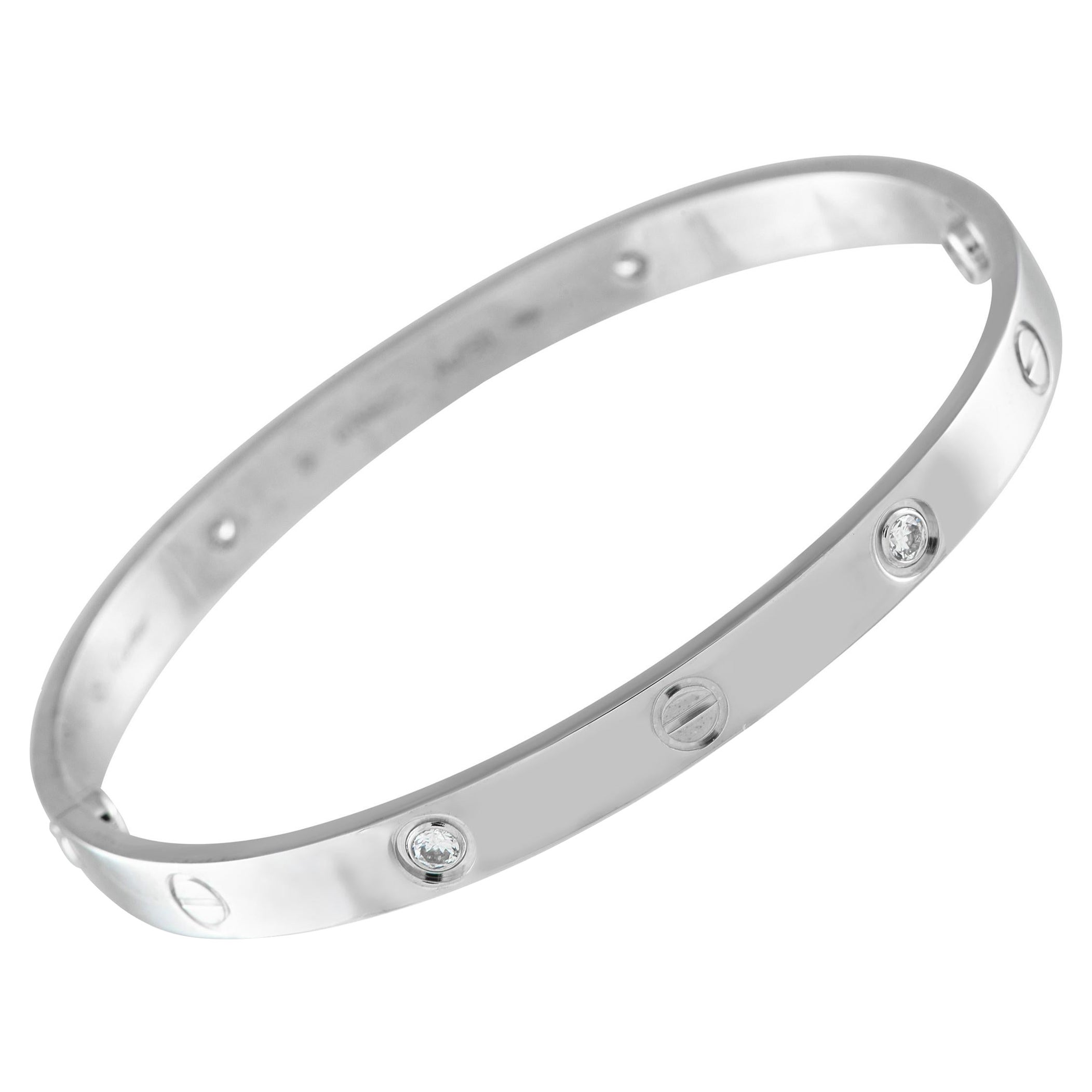 Cartier LOVE Bracelet en or blanc 18K à 4 diamants Taille 19