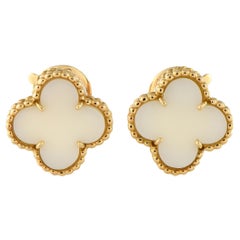Van Cleef & Arpels Vintage Alhambra 18K Yellow Gold White Coral Clip-On Earrings