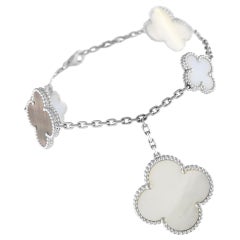 Van Cleef & Arpels Alhambra 18K White Gold Mother of Pearl & Chalcedony Bracelet