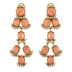 Laura Munder 18K Yellow Gold 1.35ct Diamond and Coral Clip-On Dangle Earrings