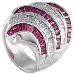 18K White Gold 0.80ct Diamond and Ruby Multi-Row Ring