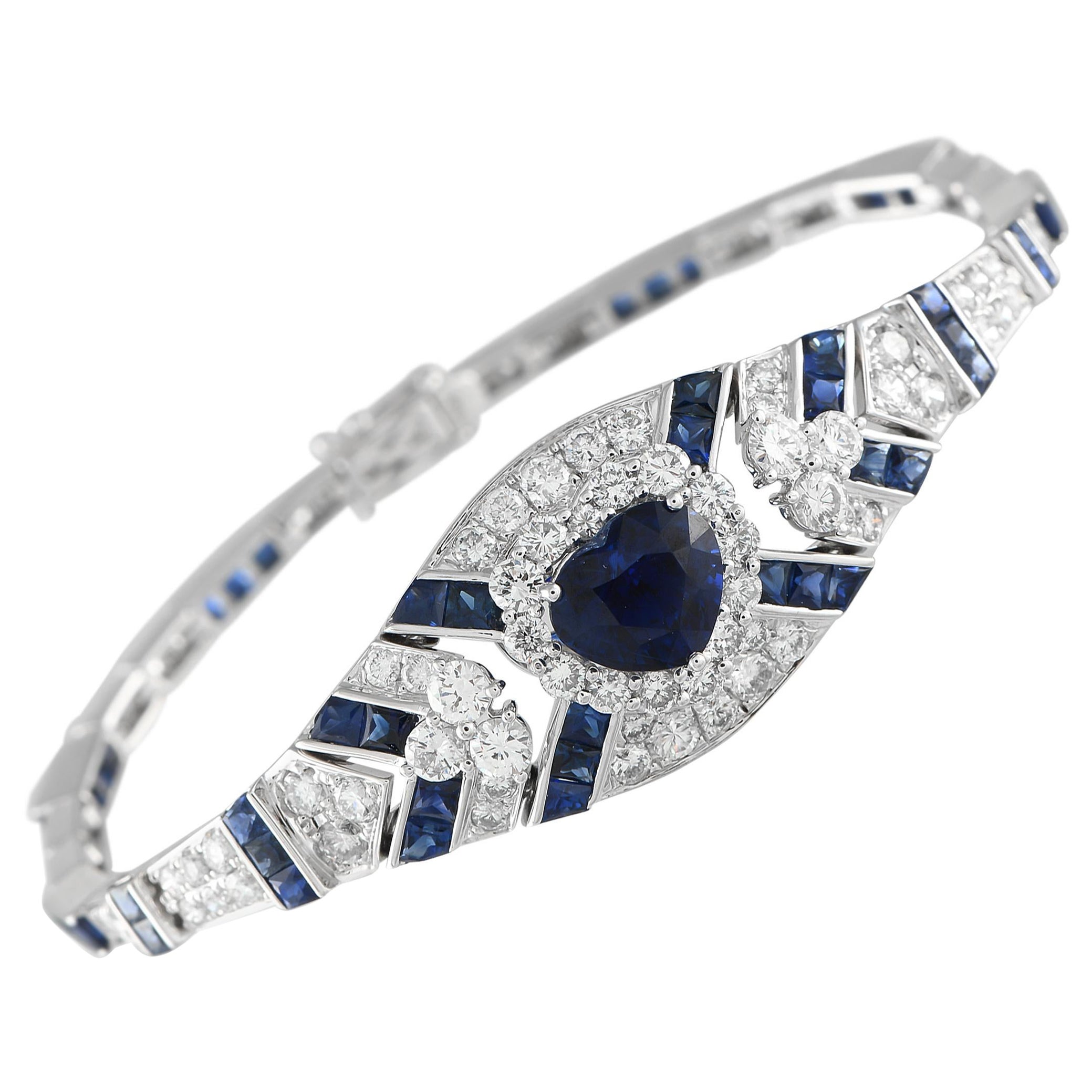 Pulsera de oro blanco de 18 quilates con 3,61 ct de diamantes y zafiros
