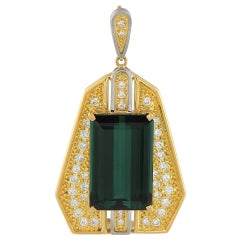18K Yellow Gold 0.64ct Diamond and Tourmaline Pendant