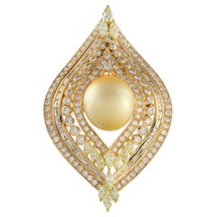 18K Yellow Gold 6.96ct Diamond and Gold Pearl Pendant