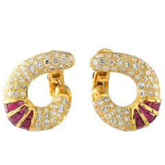 18K Yellow Gold 3.12ct Diamond and Ruby Clip-On Earrings