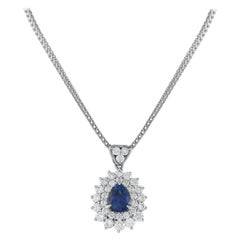 Platinum 2.04ct Diamond and Sapphire Pendant Necklace
