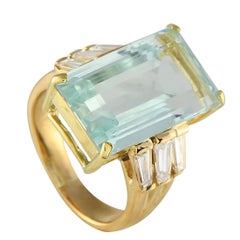 18K Yellow Gold 1.20ct Diamond and Aquamarine Ring