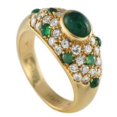 Cartier 18K Yellow Gold 1.0ct Diamond and Emerald Ring