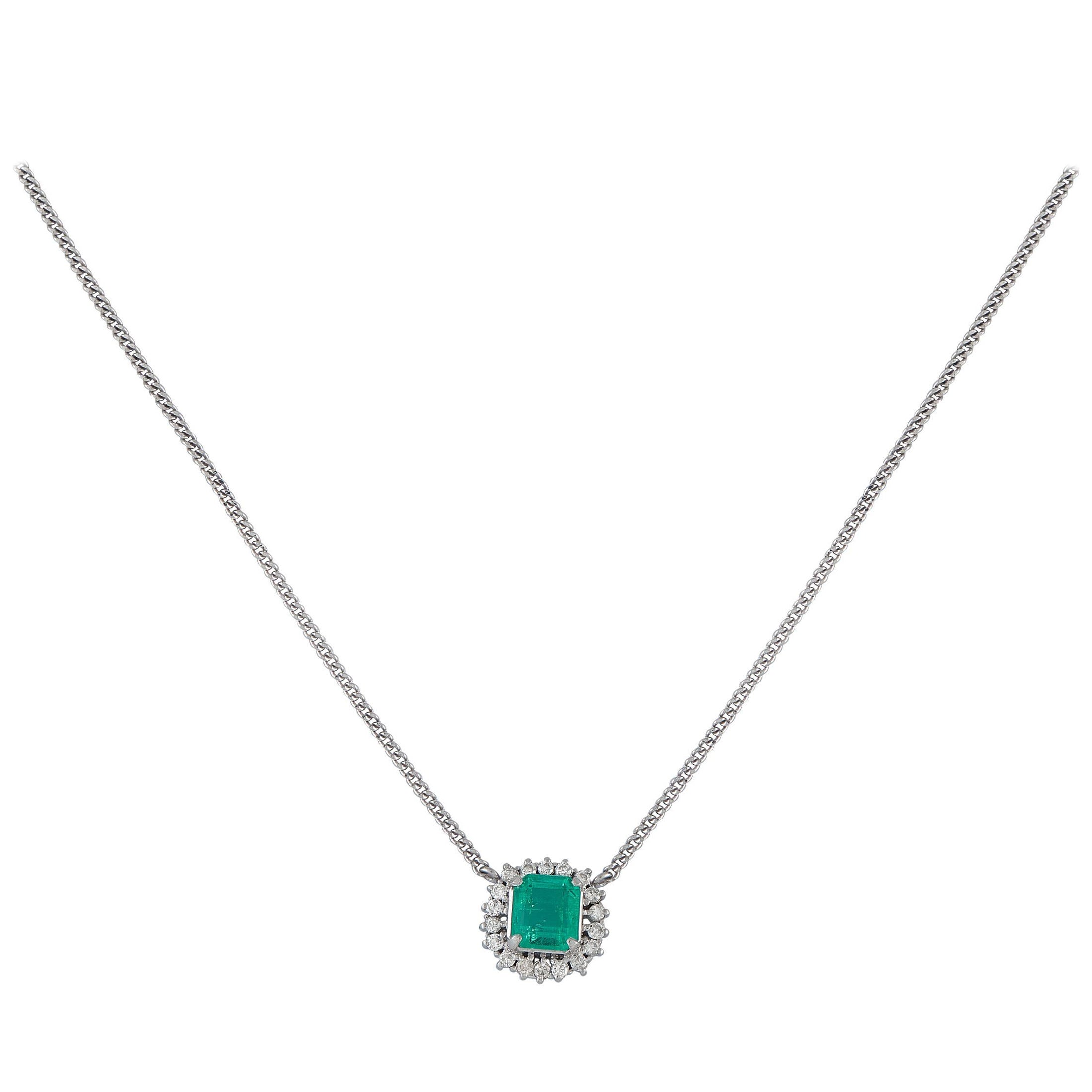 Collar Colgante Platino 0.16ct Diamantes y Esmeraldas