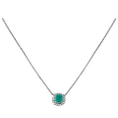 Platinum 0.16ct Diamond and Emerald Pendant Necklace