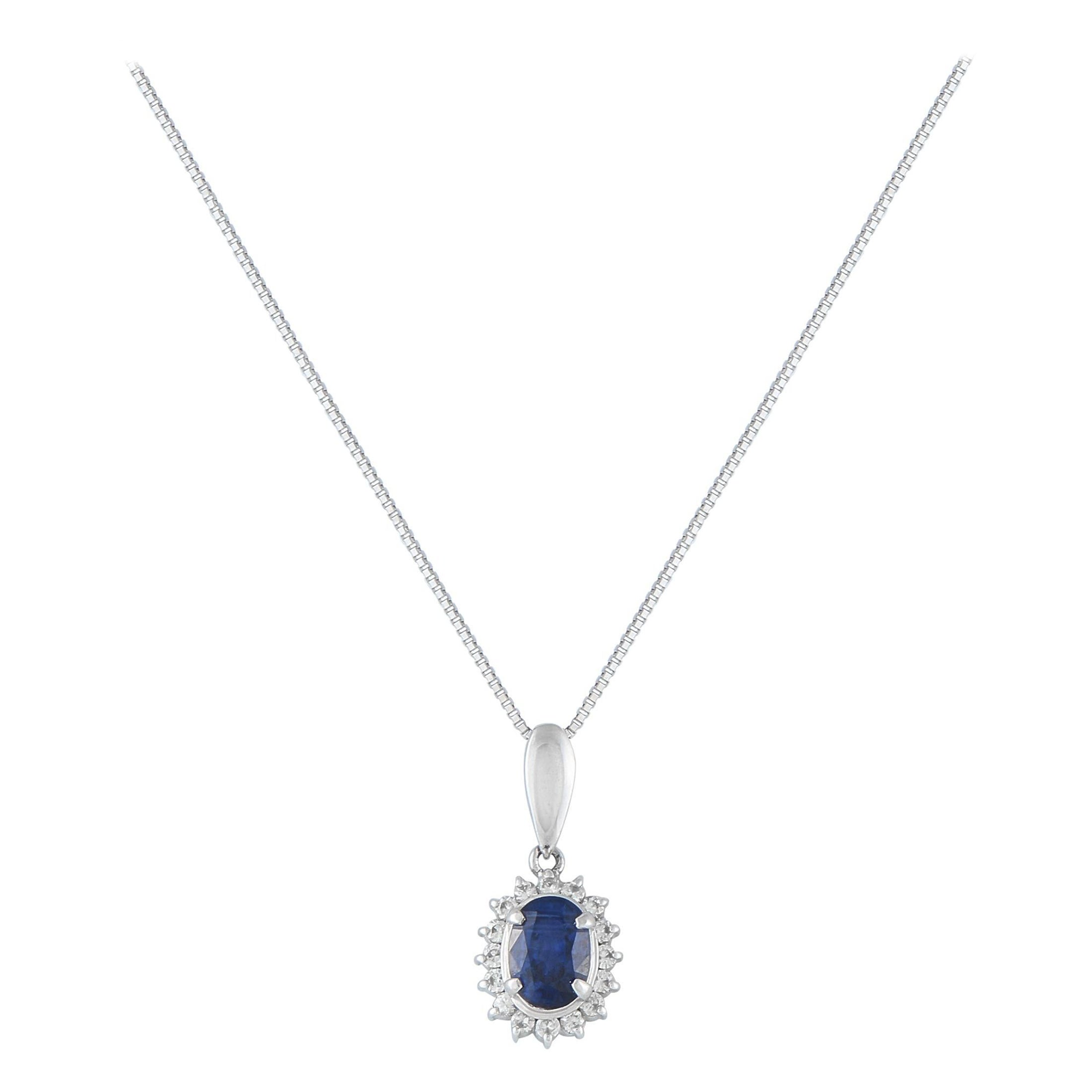 Collier en platine avec pendentif en diamant et saphir de 0,19ct