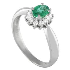 Platinum 0.19ct Diamond and Emerald Ring