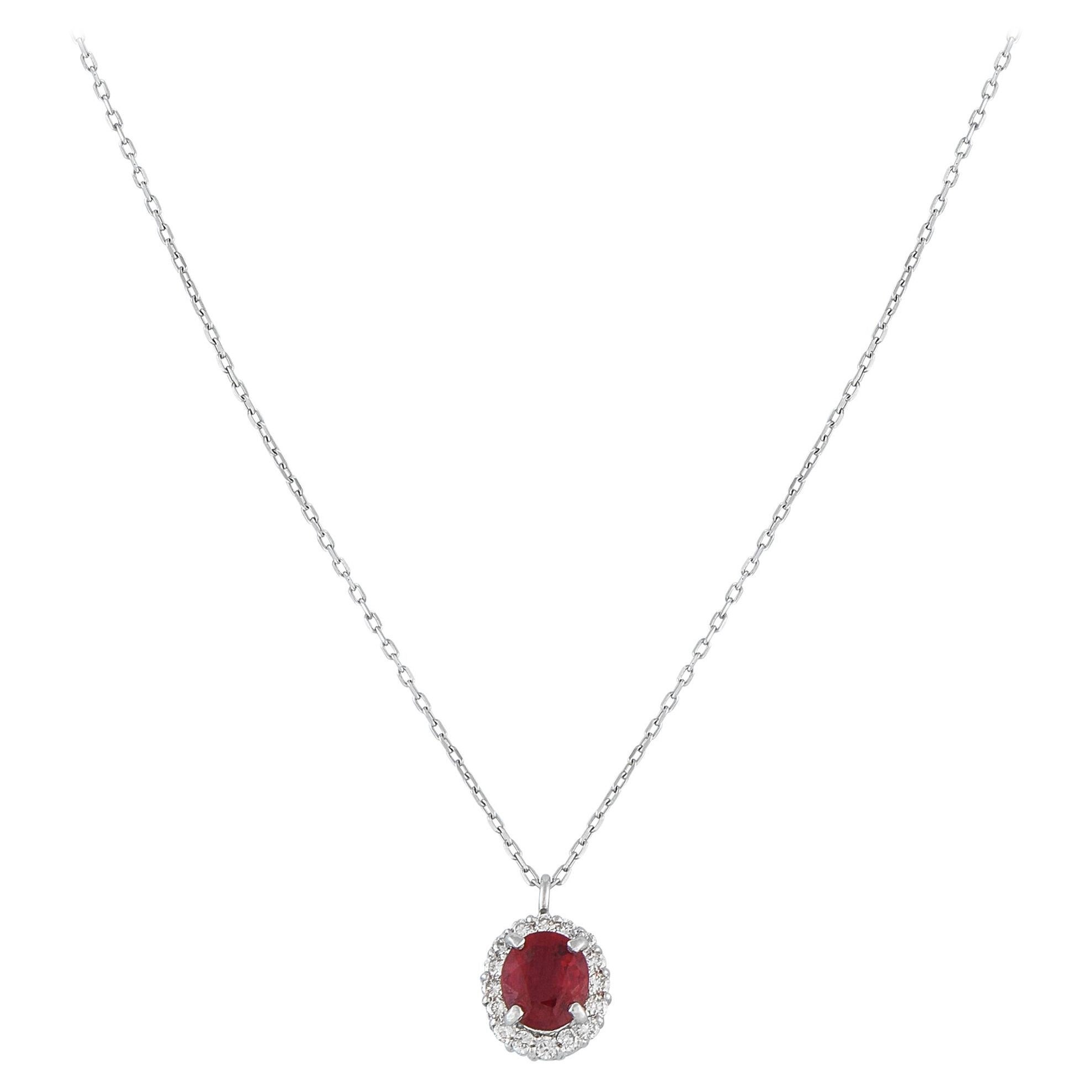 Collier en platine 0,10 ct de diamant et saphir