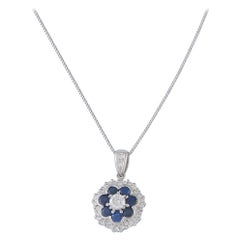 Platinum 0.62ct Diamond and Sapphire Flower Necklace