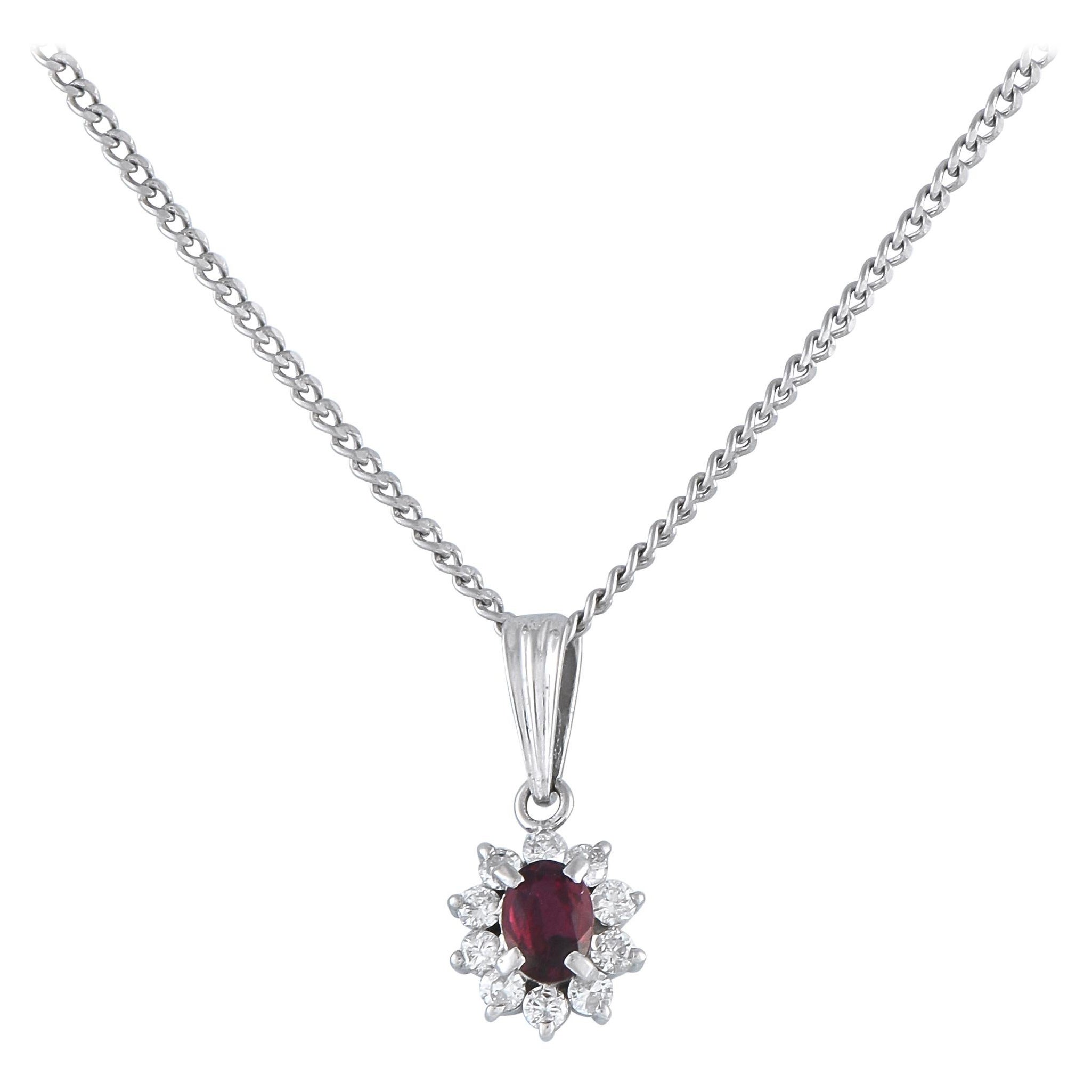 Collier en platine 0,14ct diamant et rubis