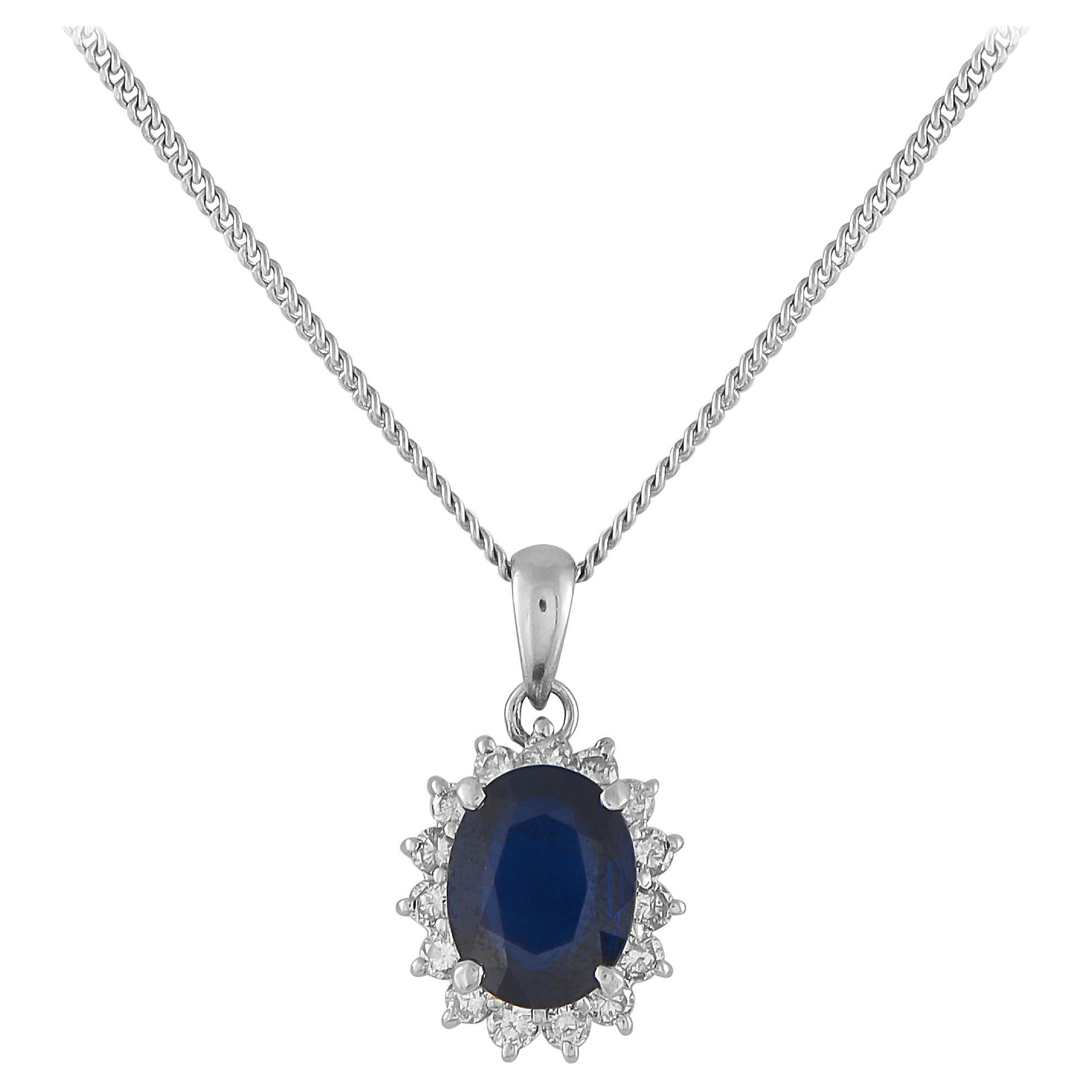 Platin-Halskette mit 0,37 Karat Diamanten und Saphiren