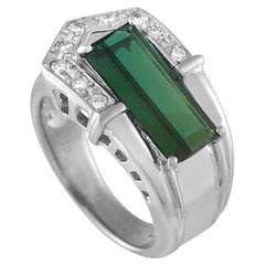 Bague en platine, diamant 0.18 carat et tourmaline
