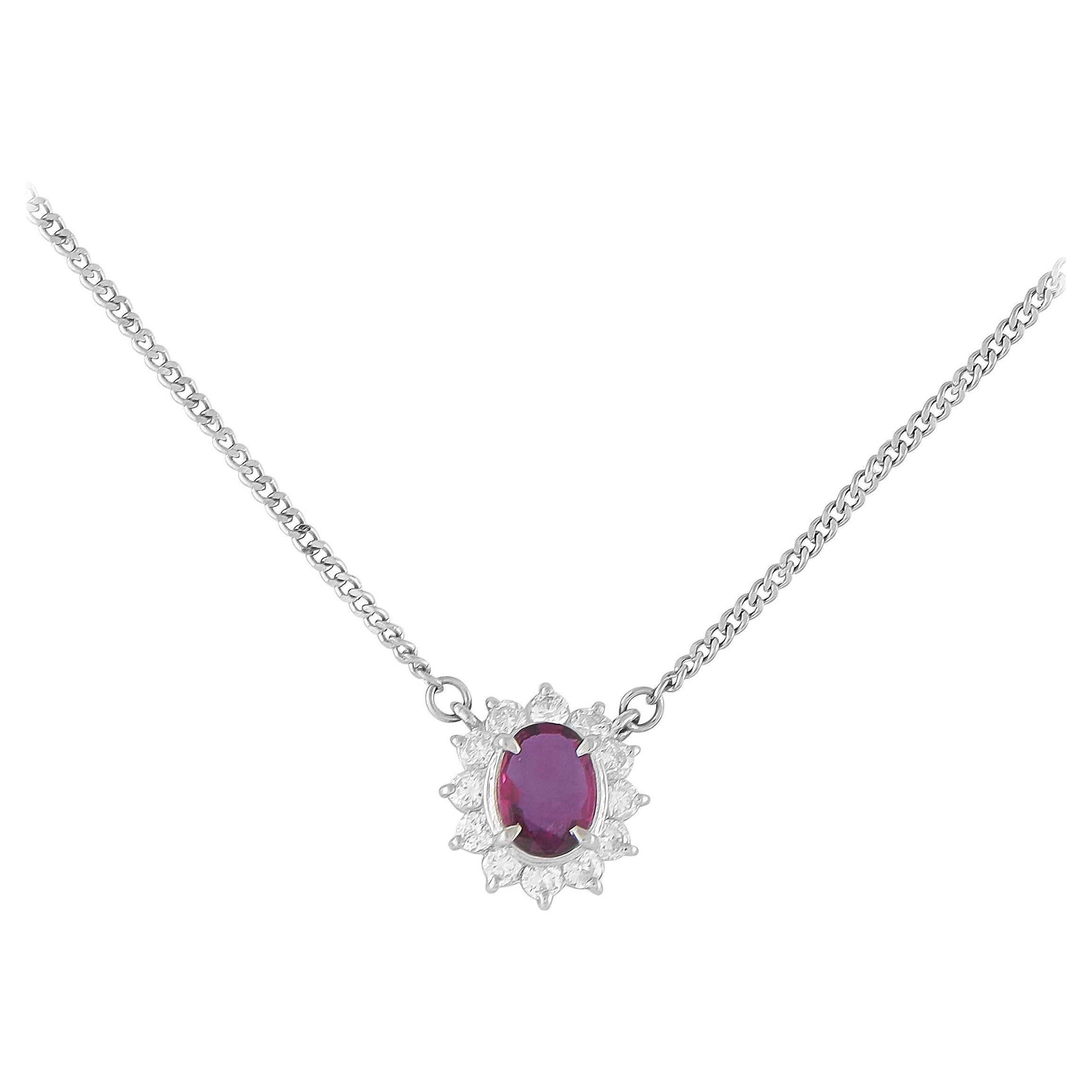 Collier en platine 0,27ct diamant et rubis